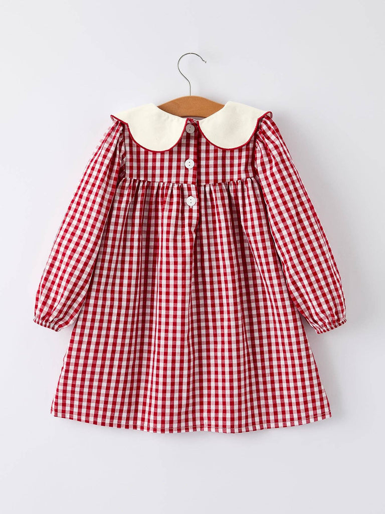 girls gingham christmas dress Red Embroidered Tree Gingham infant