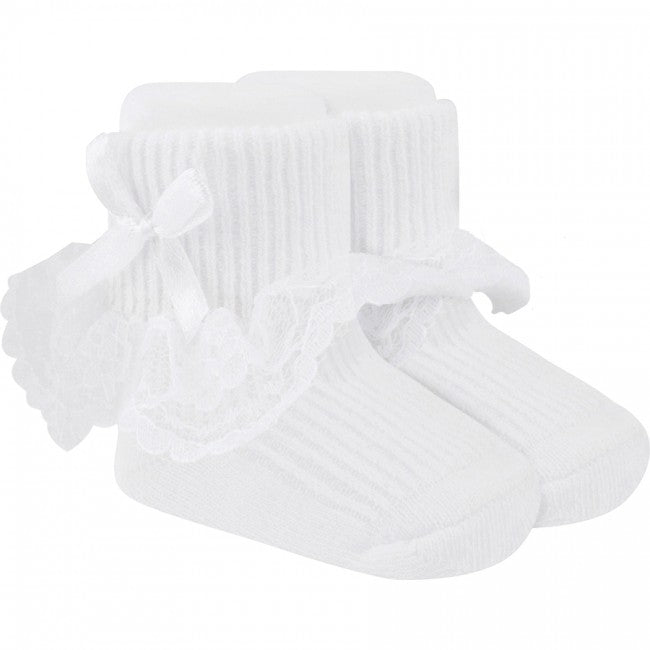 White Lace Ruffle Dress Socks with Bows | 0-9 Months  Little Footprints  Children's Shop