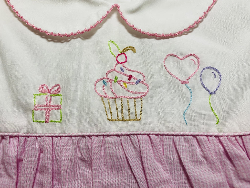 Pink Check Birthday Embroidered Dress Set