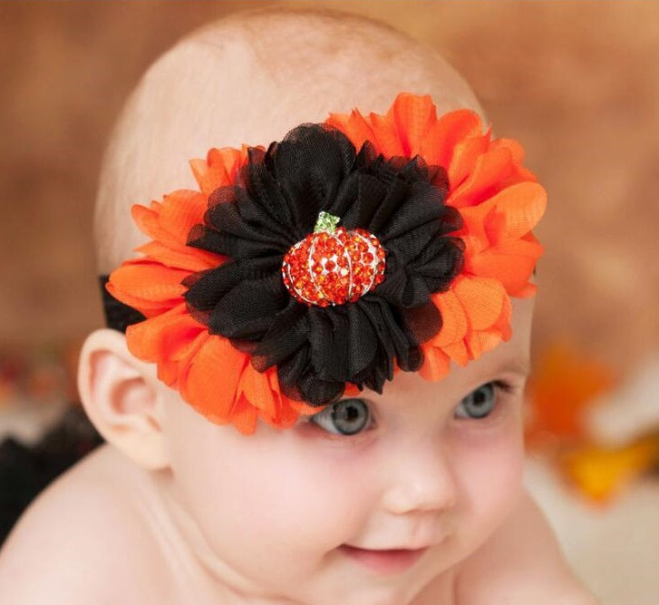 Black & Orange Chiffon Flower Jeweled Pumpkin Halloween  display picture 1