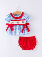 4th of july Plaid Smocked Bloomer Set | 3 6 12 18 Months