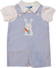 Blue Seersucker Easter Bunny Shortall and Shirt Set | 3-6 6-9 Months