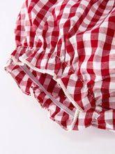 Red Gingham Christmas Tree Embroidery Long Sleeve Baby Girl Bloomers Set | 3 6 12 18 Months