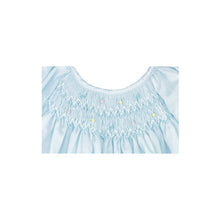 Blue Smocked Daygown with Raglan Sleeves Embroidered Hem and Bonnet | Newborn