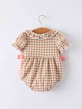 Christmas Brown Plaid Smocked Gingerbread and Bows Girl Romper | 3 6 9 12 18 Months
