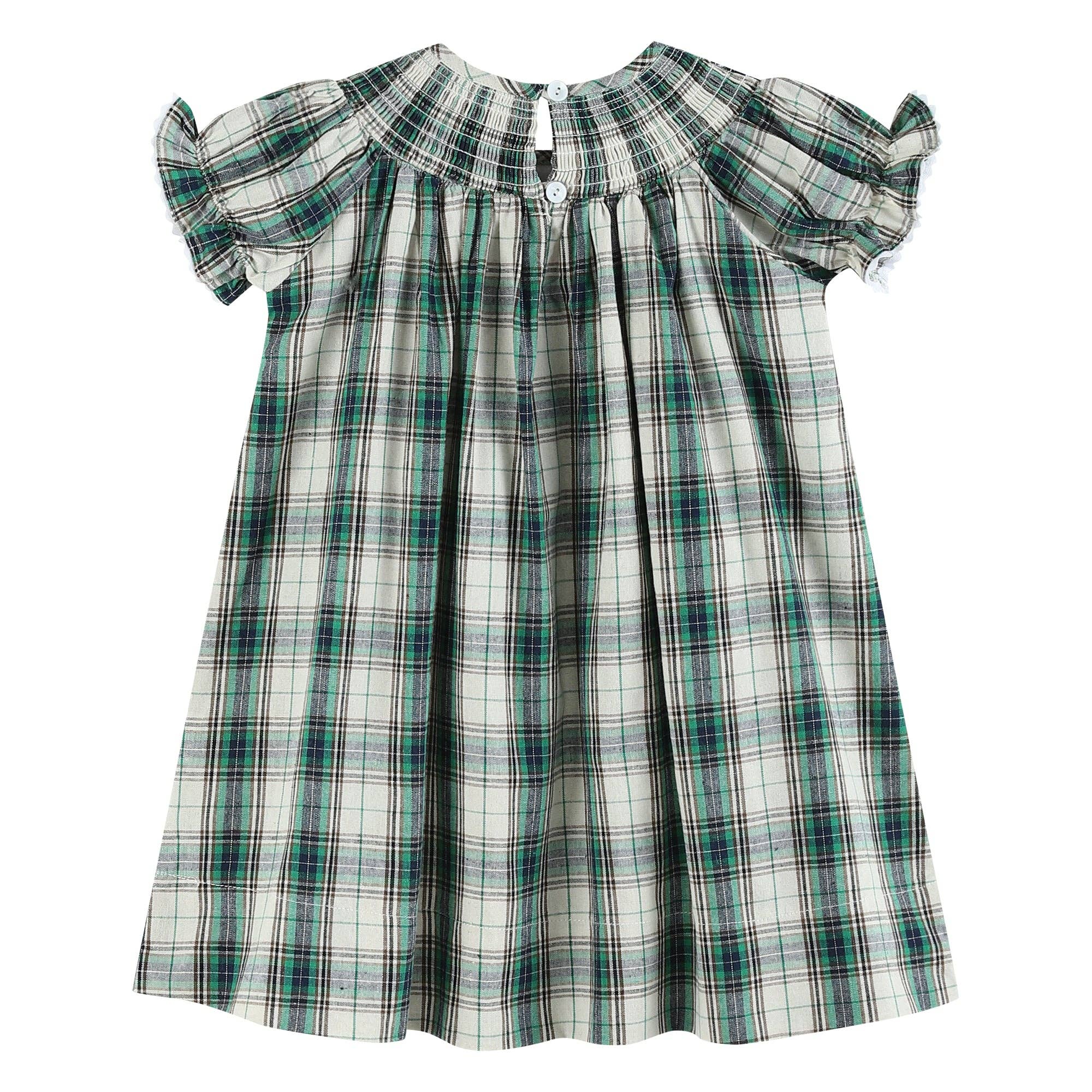 Blue Green Plaid Christmas Tartan Smocked Bishop Dress | 3-6M 6-12M 12 Little Footprints Children's Shop Blue Green Plaid Christmas Tartan Smocked Bishop Dress | 3-6M 6-12M 12 Little Footprints Children's Shop