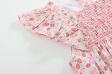 Pink Floral Strawberry Smocked Flutter Romper | 3-6M 6-12M 12-18M