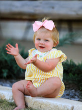 Yellow Striped Chick Floral Embroidery Baby Girls Smocked Romper | 3 6 12 18 Months