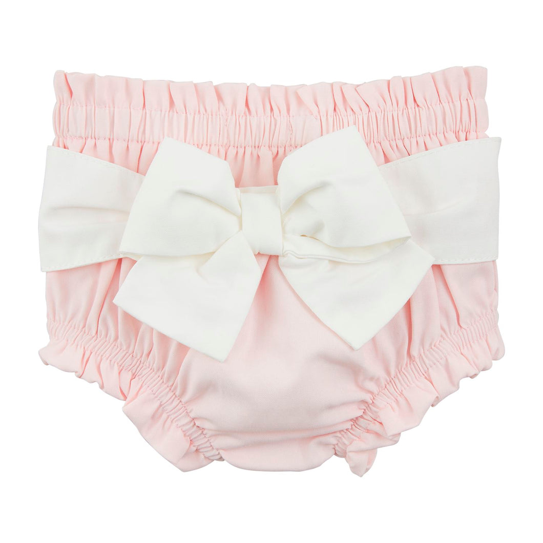 Pink with White Bow Cotton Poplin Diaper Cover | 0-3M 3-6M