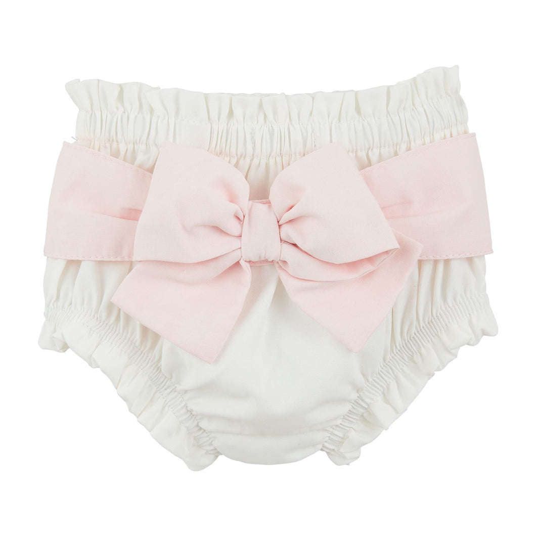 White with Pink Bow Cotton Poplin Diaper Cover | 0-3M 3-6M