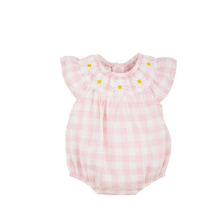 Smocked Daisy Pink Gingham Bubble | 0-3M 3-6M 6-9M