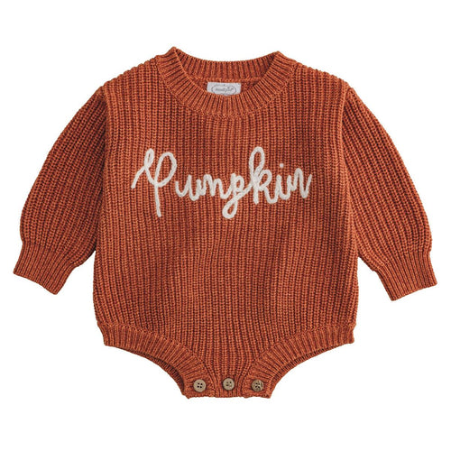 Pumpkin Patch Orange Sweater Bubble Crawler | 0-3M 3-6M