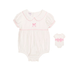 White Pink Layette Bow Bubble with Back Gingham Bow Sash | 0-3M 3-6M