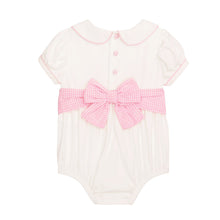 White Pink Layette Bow Bubble with Back Gingham Bow Sash | 0-3M 3-6M