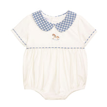 White Blue Gingham Rocking Horse Layette Bubble | 0-3M 3-6M