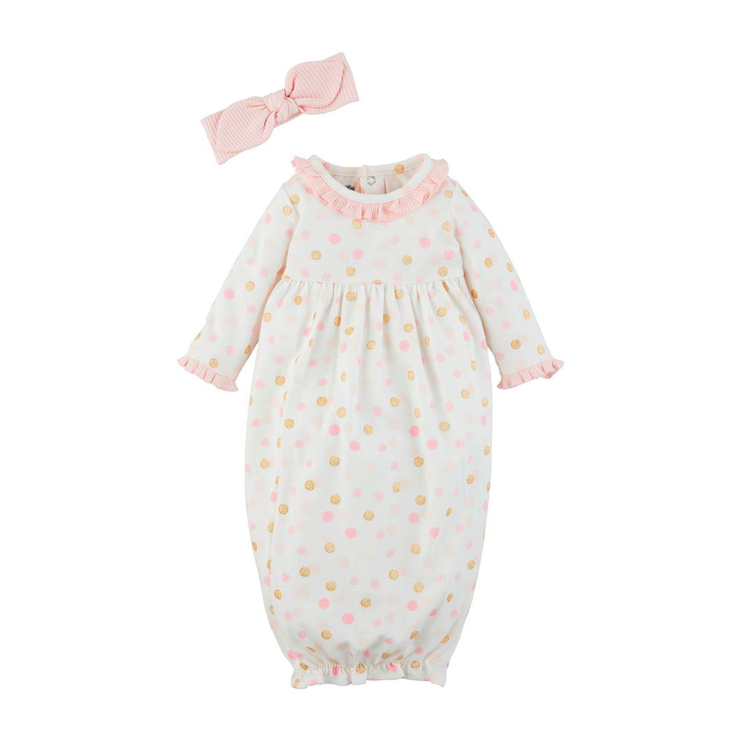 Pink Dot Gown and Headband Take Me Home Set | 0-3 Months