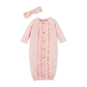 Pink Ruffle Take Me Home Gown with Headband | 0-3 Months