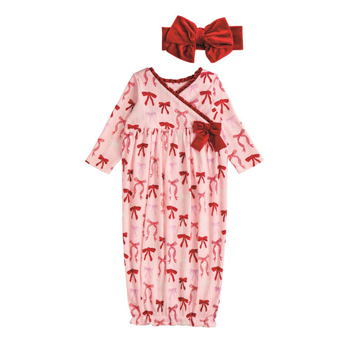 Christmas Bow Take Me Home Gown & Headband Set | Newborn 0-3 Months