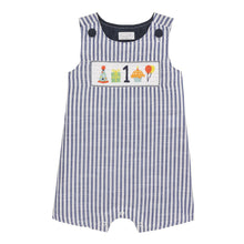 Navy Striped One Smocked Birthday Jon Jon | 12-18 Months