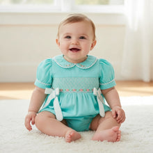 Aqua Girls Smocked Floral Bow Bubble Romper | 3 6 9 Months