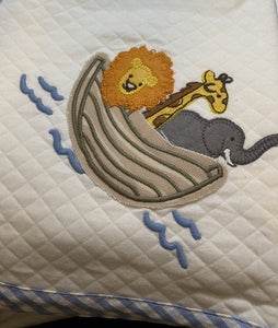 Noah's Ark Quilted Baby Blanket Blue | 34" x 28"