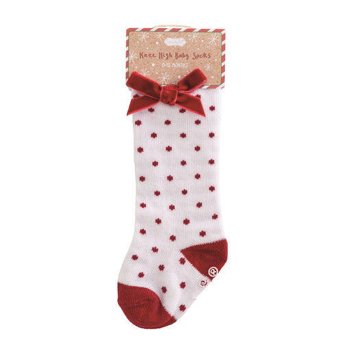 Tall Red Dot Christmas Bow Baby Knee Socks | 0-12 Months