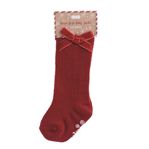 Tall Red Christmas Bow Baby Knee Socks | 0-12 Months
