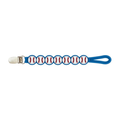 Baseball Blue Silicone Pacy Strap Pacifier Clip