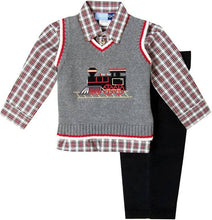 Gray Red Black Train Christmas 3 Pc Sweater Vest Set | 2T 3T 4T 5 6 7