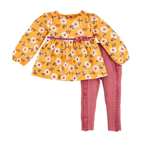 Thanksgiving Mustard Floral Tunic and Berry Legging Set | 12-18M 2T 3T 4T 5T