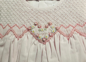 Pink Fully Smocked Floral Heart Embroidery Dress Set with Bonnet | Newborn