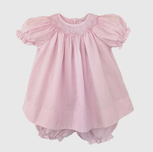 newborn smocked dress Pink Check Bishop Zig Zag Smocked Dress Set with Bonnet