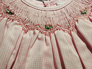 Pink Check Bishop Zig Zag Smocked Dress Set with Bonnet | Newborn