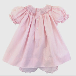 Pink Check Bishop Zig Zag Smocked Dress Set with Bonnet | Newborn