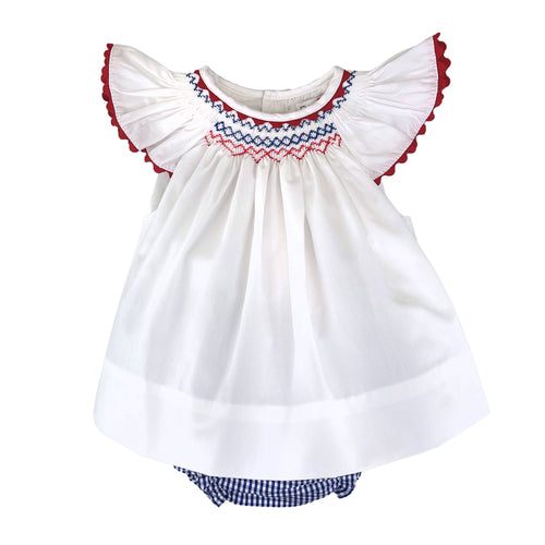 Blue Check Red Smocked Diaper Set | 3 or 6 Months