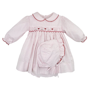 Red Dot Smocked Dress Set with Bonnet | Newborn