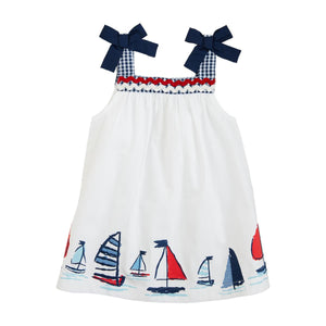 Sail Away Nautical Sailboat Poplin Dress | 12-18M 24M/2T 3T 4T 5T Little Footprints Children's Shop Sail Away Nautical Sailboat Poplin Dress | 12-18M 24M/2T 3T 4T 5T Little Footprints Children's Shop