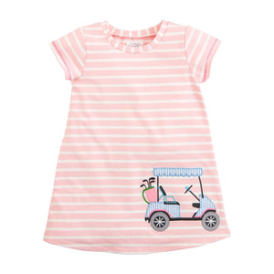 Pink Striped Golf Applique T-Shirt Dress | 2T-3T 4T-5T