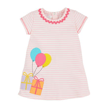 Pink Striped Balloon Appliqued Birthday T-Shirt Dress | 12-18 Months