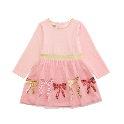 Christmas Sequin Bow Pink Velour Tutu Dress | 12-18M 24M/2T-3T 4T-5T