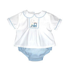 Blue Boys Diaper Set with Hand Picture Smocked Train | Newborn 3 6 Months