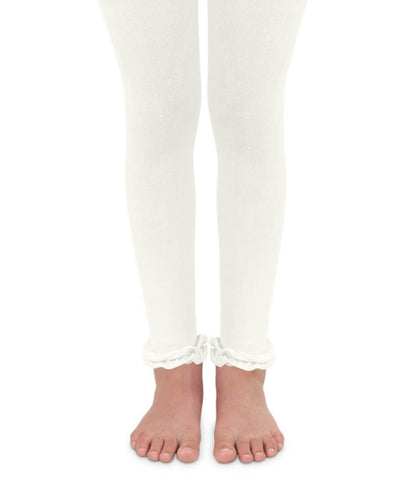 Ivory Pima Cotton Ruffle Footless Tights | 6-18M 18-24M 2-4Y 4-6Y