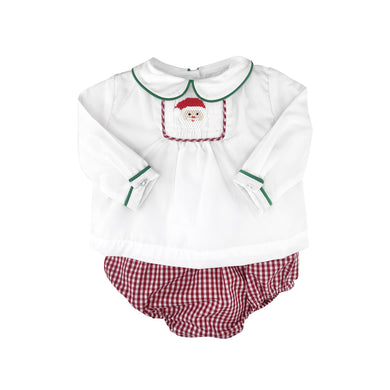 Red Check Santa Boys Diaper Set with Hand Picture Smocking | Newborn 3 6 Months