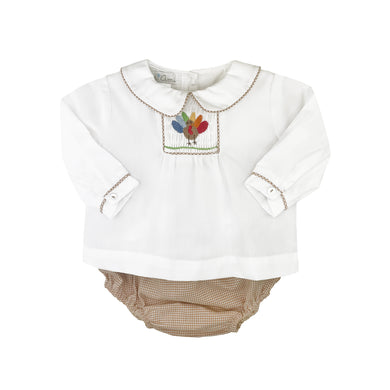 Tan Check Turkey Hand Picture Smocked Boys Diaper Set | Newborn 3 6 Months