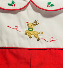 Red White Holiday Romper with Reindeer Embroidery | Newborn 3 6 Months