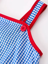 4th of July Flag Chenille Blue Check Baby Romper | 3 6 12 Months
