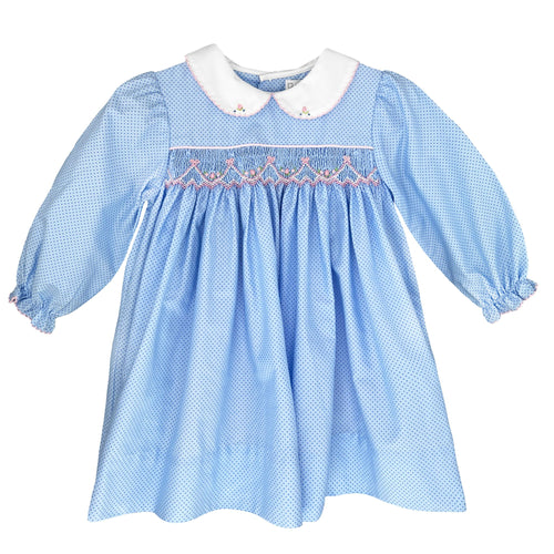 Blue Pink Dot Smocked Dress Set | 12 18 24 Months