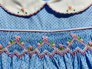 Blue Pink Dot Smocked Dress Set | 12 18 24 Months