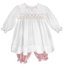 White Pink Floral Embroidered Smocked Dress Set | 6 Months