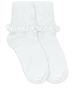 Cluny & Satin Lace Pink White Turn Cuff Socks | NB INF TOD XS